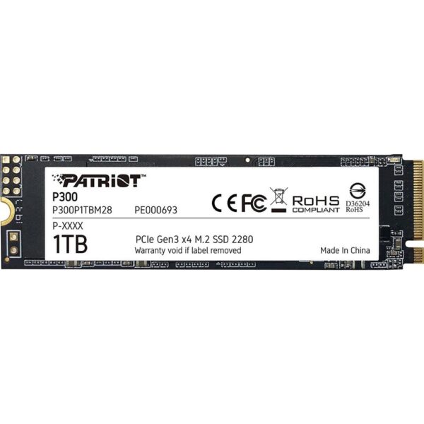 SSD|PATRIOT|P300|1TB|M.2|PCIE|NVMe|3D NAND|Write speed 1650 MBytes/sec|Read s...