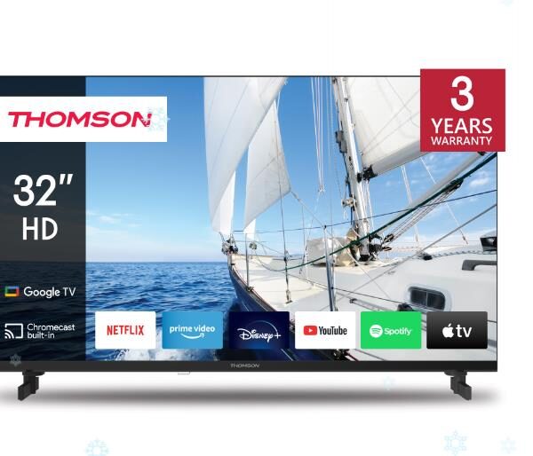 TV Set|THOMSON|32"|Smart/HD|1366x768|Wireless LAN|Bluetooth|Google TV|Black|3...