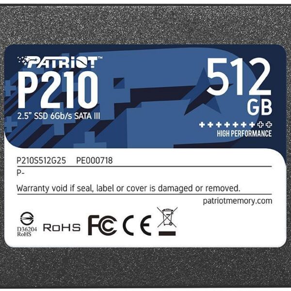 SSD SATA seade SSD|PATRIOT|P210|512GB|SATA 3.0|Write speed 430 MBytes/sec|Read speed 520 MBy...