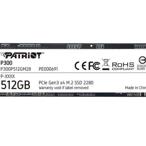 SSD|PATRIOT|P300|512GB|M.2|PCIE|NVMe|3D NAND|Write speed 1200 MBytes/sec|Read...