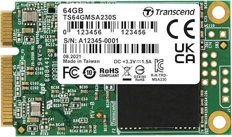 SSD|TRANSCEND|64GB|mSATA|SATA 3.0|3D NAND|Write speed 200 MBytes/sec|Read spe...