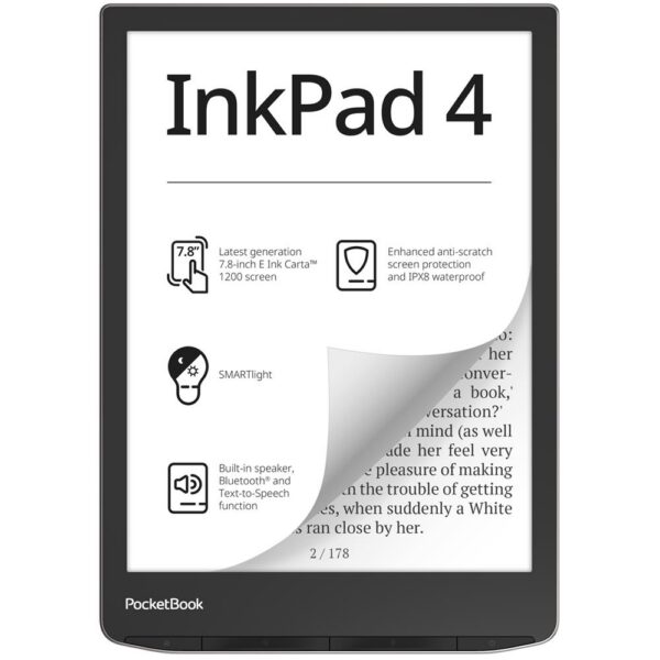 E-Reader|POCKETBOOK|InkPad 4|7.8"|1872x1404|1xAudio-Out|1xUSB-C|Micro SD|Wire...